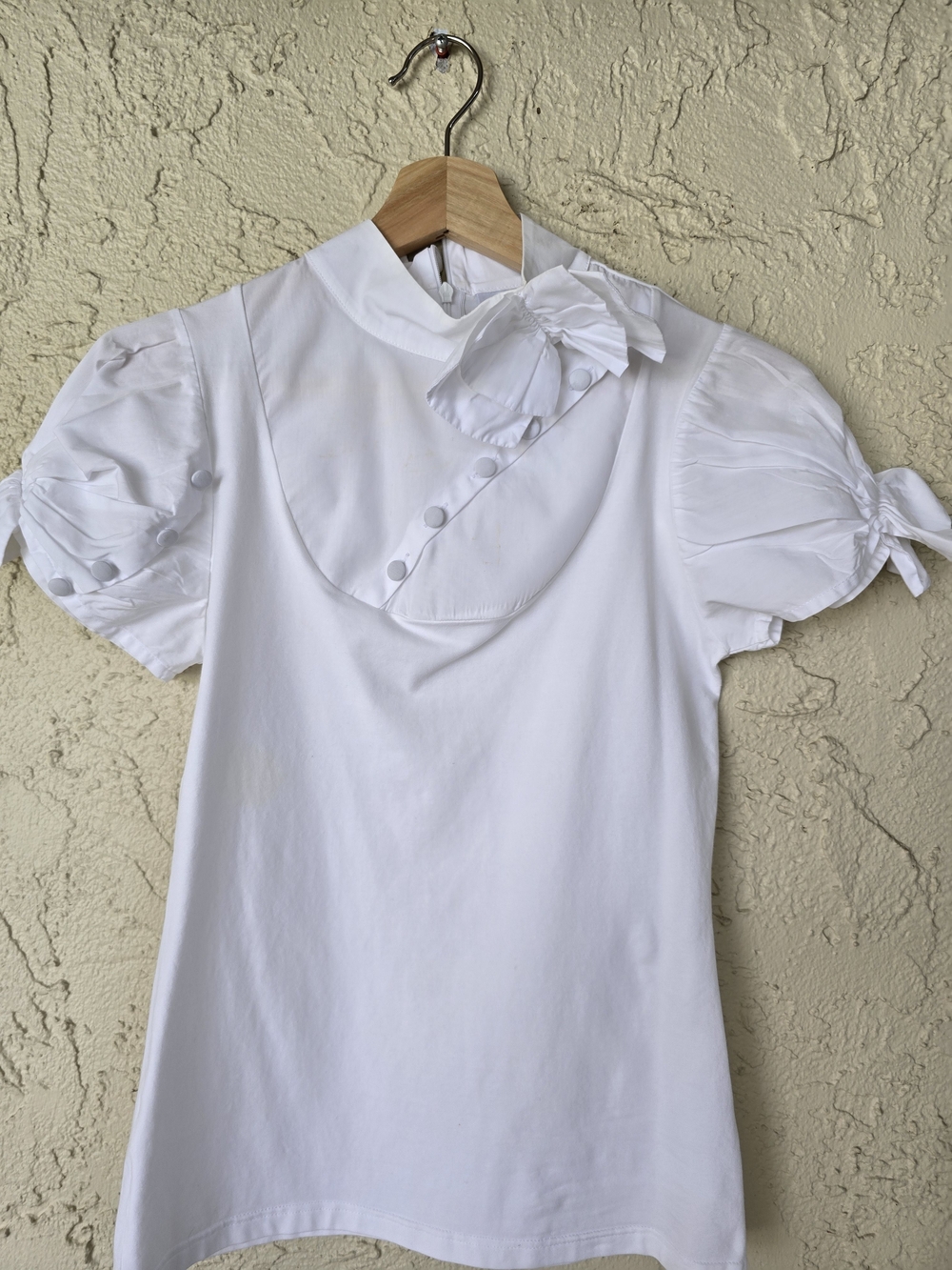 ANNE FONTAINE Bow White Puff Sleeve Bow-Front Blouse Small FR40 - Picture 1 of 7